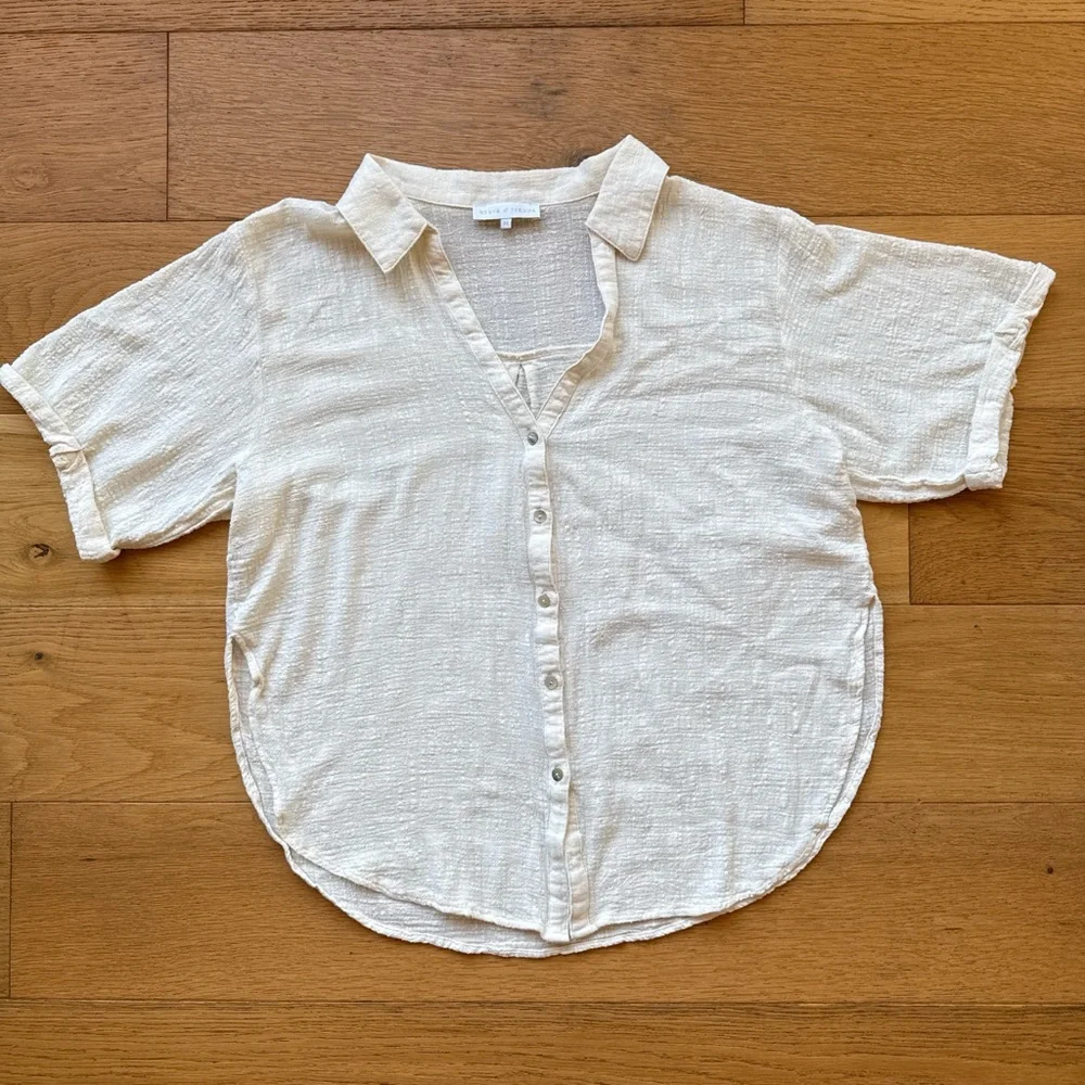 White Linen Button-Up Shirt - Picture 1 of 7